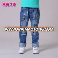 Girl ripped jeans children spring new model jeans pants kids damaged demin jeans