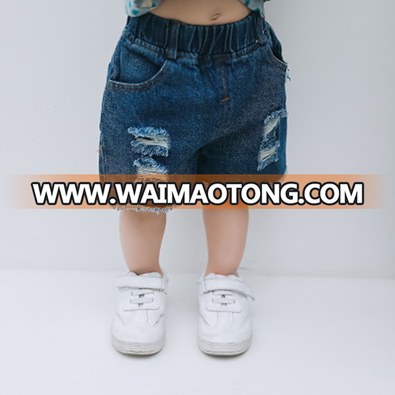 thin loose girl kids jean summer fashion holes boy children short jean elastic personality short baby jeans